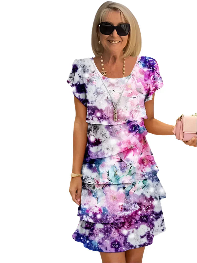Dames bloemenjurk met ruffle mouwen