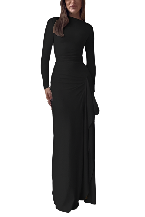 Dames jurk met gedrapeerde details en vloeiende zoom