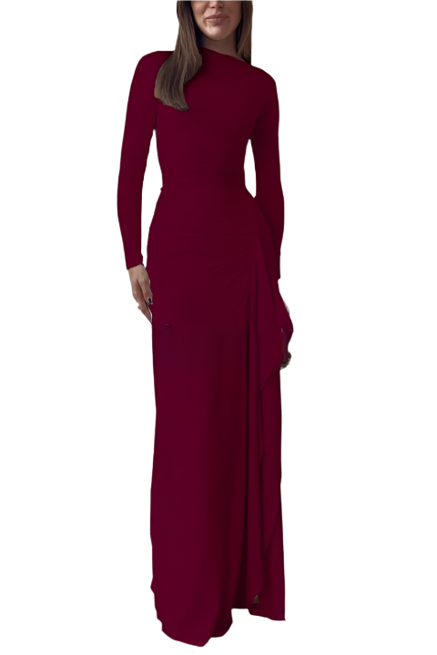Dames jurk met gedrapeerde details en vloeiende zoom