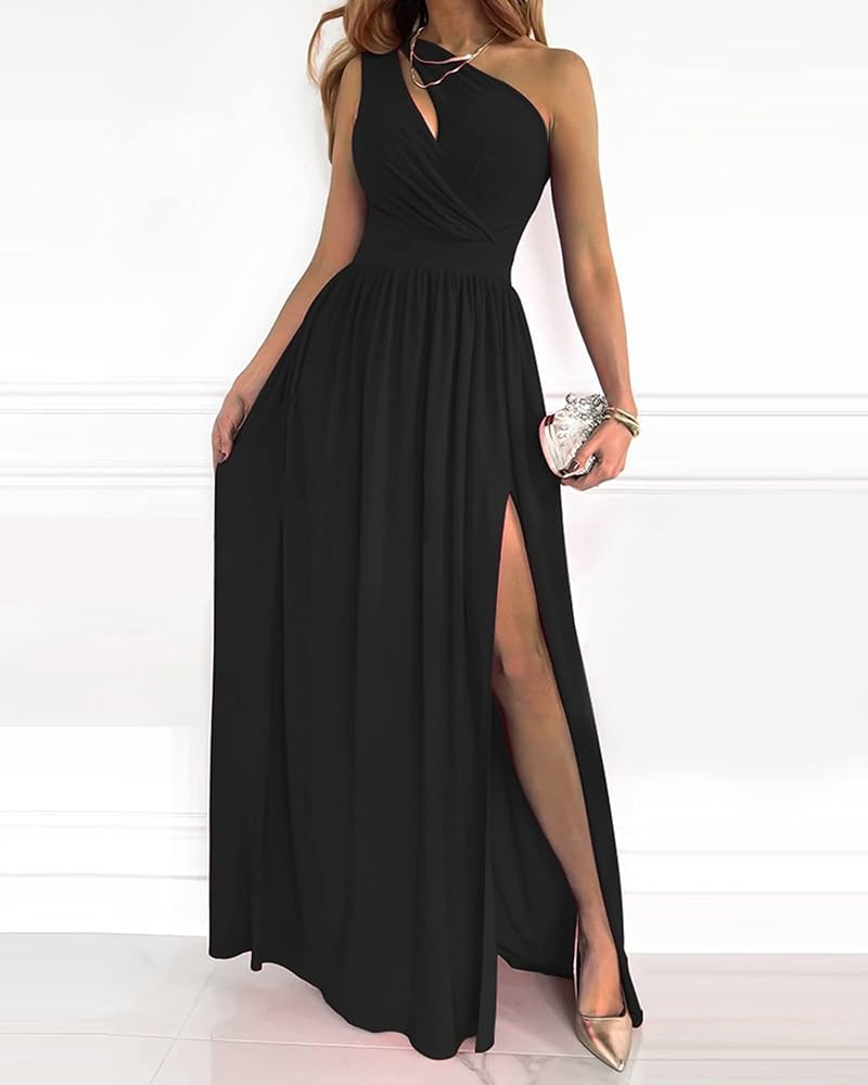 Dames one shoulder maxi-jurk met korsetsluiting op de rug