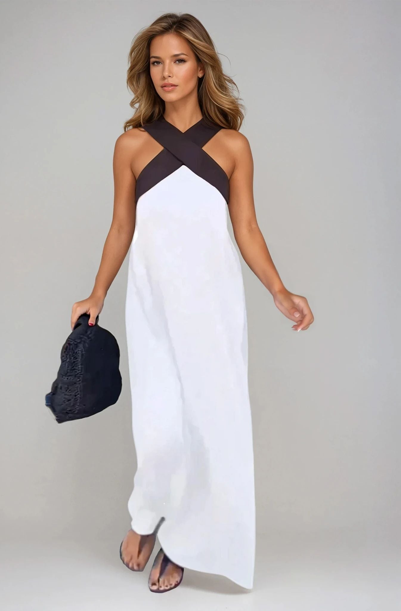 Dames zomerjurk met crossover halslijn en vloeiend silhouet