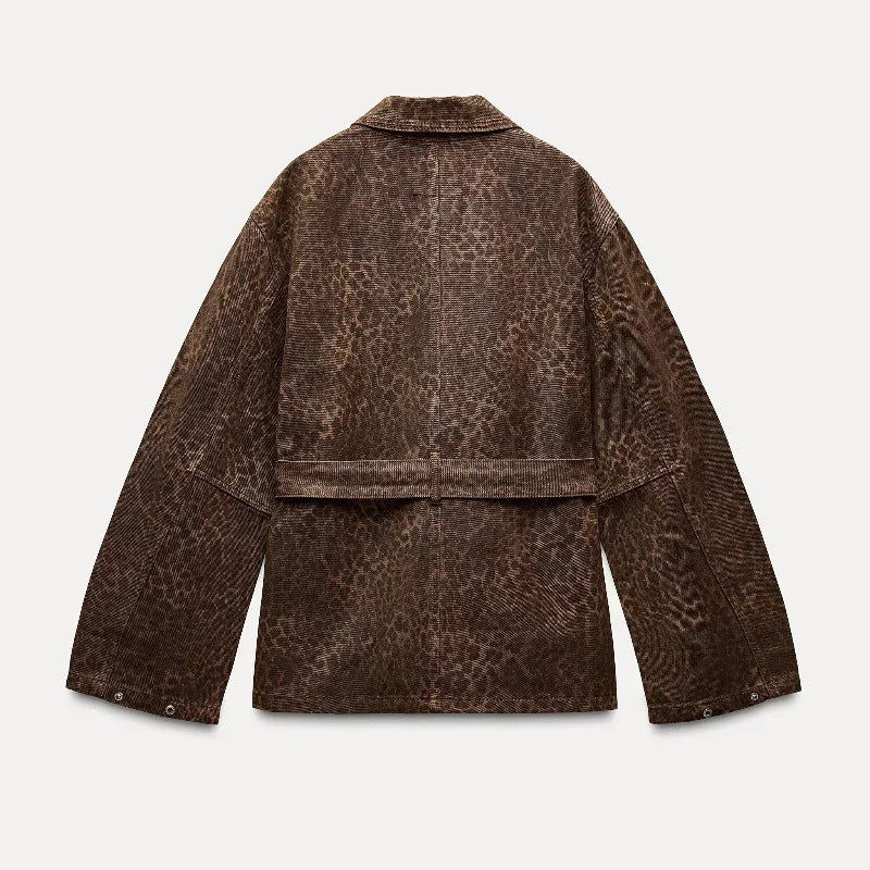 Dames jack met ceintuur, print en borstzakken