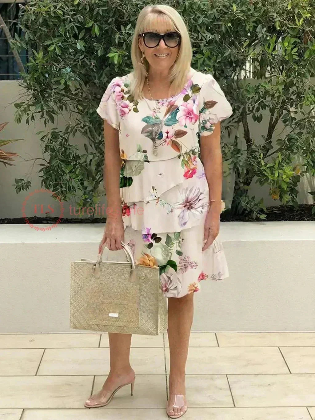 Dames bloemenjurk met ruffle mouwen