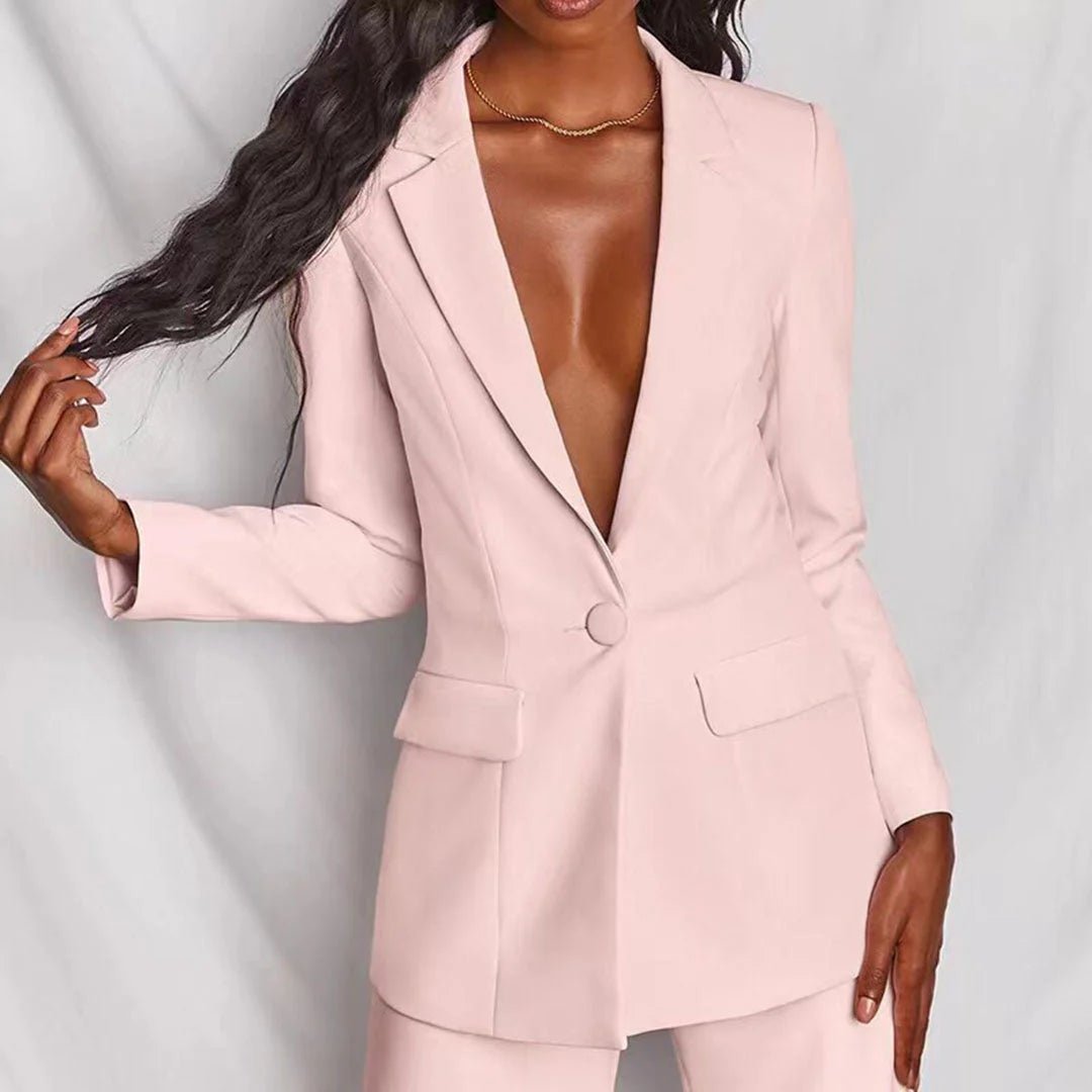 Dames blazer set met revers en wijde pantalon