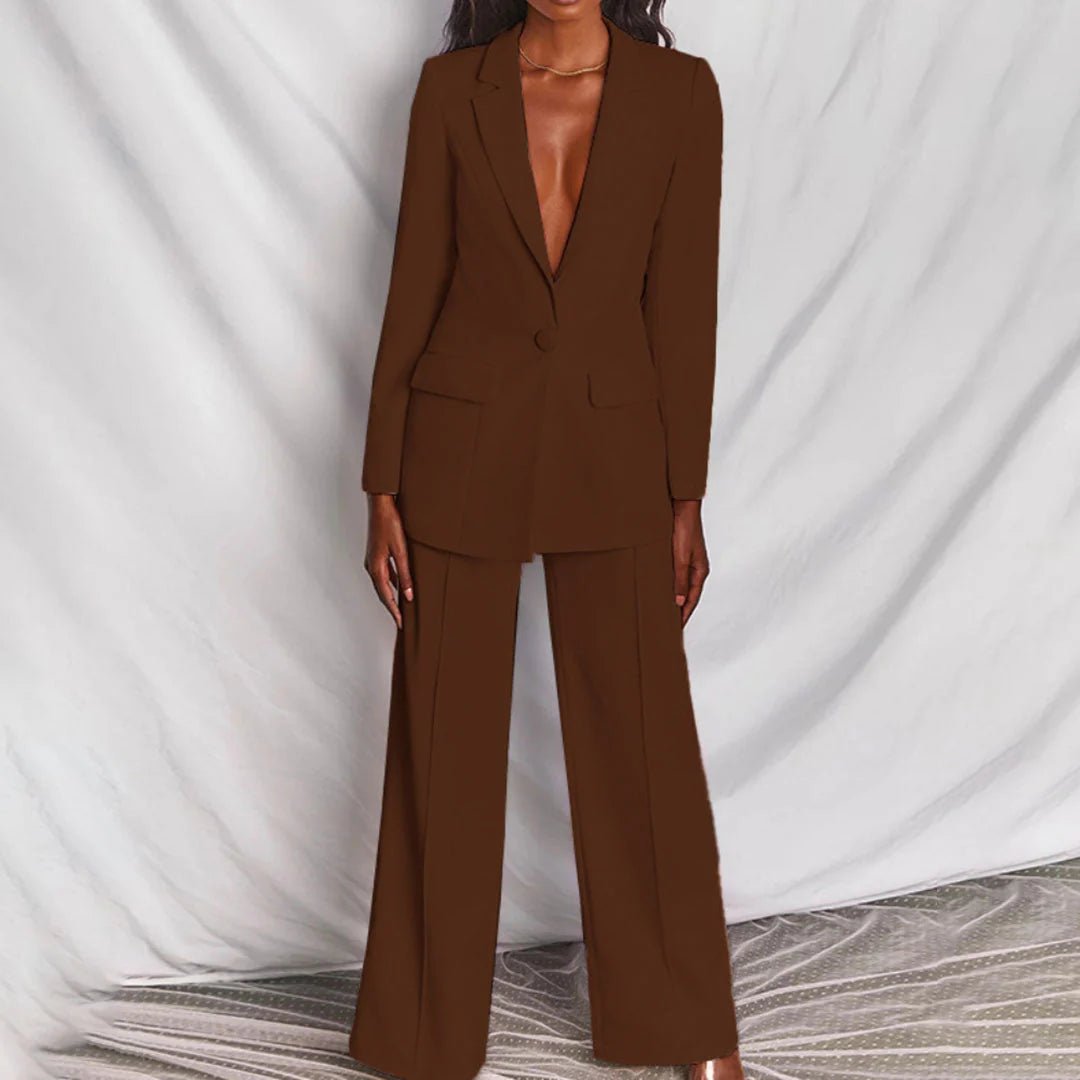 Dames blazer set met revers en wijde pantalon