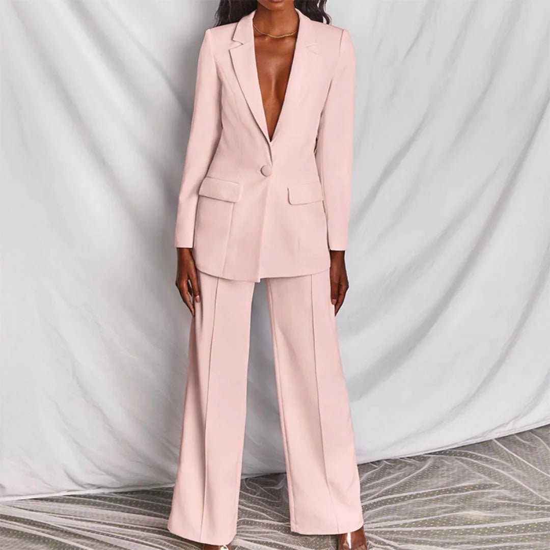 Dames blazer set met revers en wijde pantalon