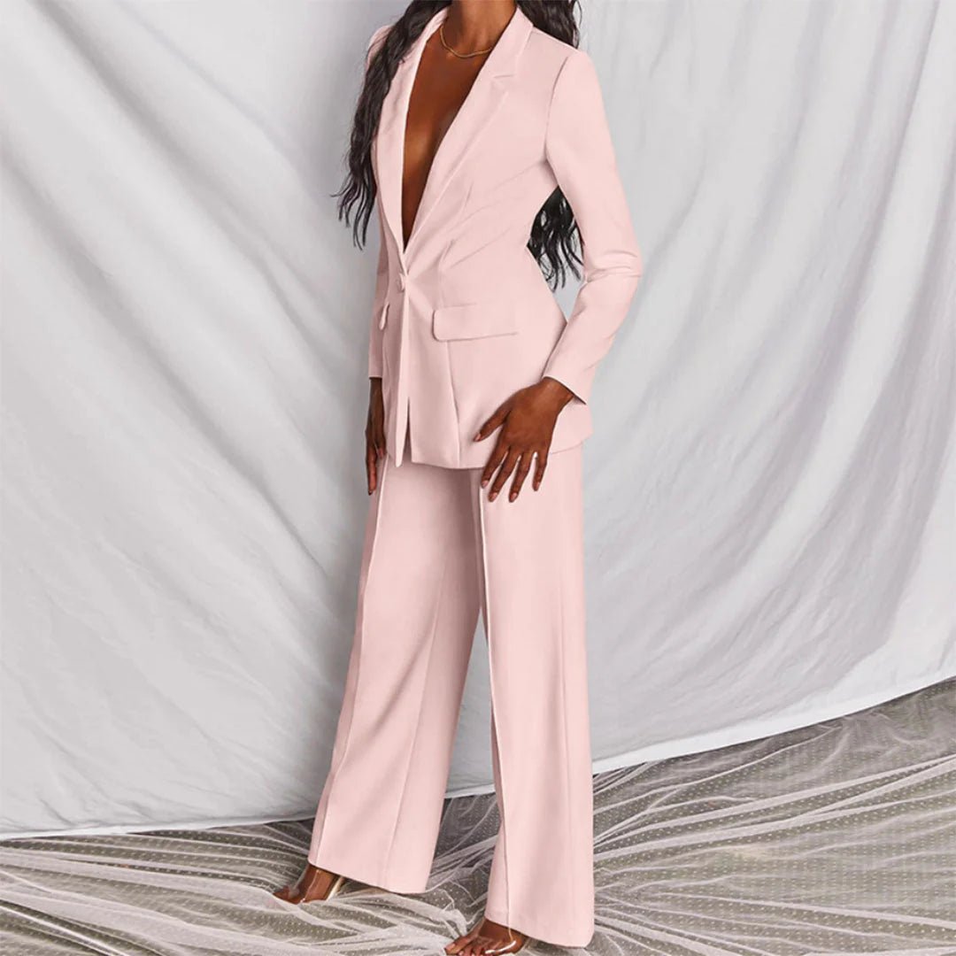 Dames blazer set met revers en wijde pantalon