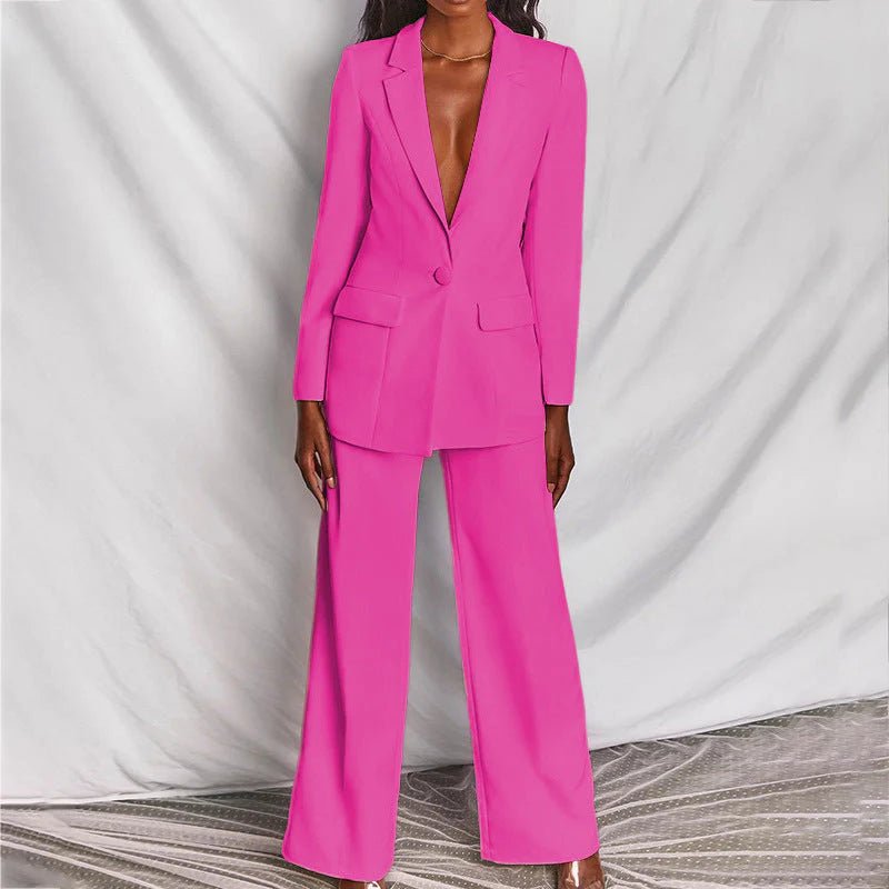 Dames blazer set met revers en wijde pantalon