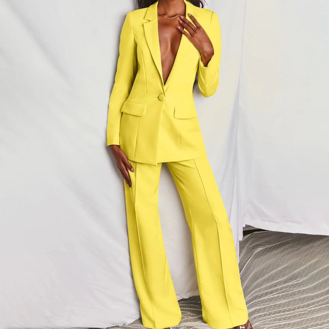 Dames blazer set met revers en wijde pantalon