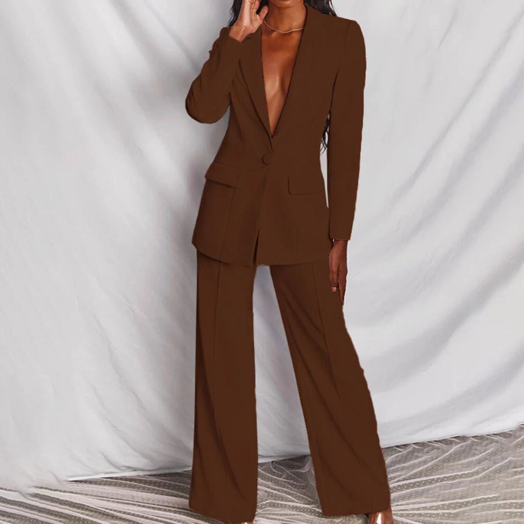 Dames blazer set met revers en wijde pantalon