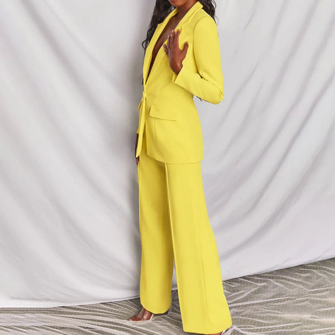 Dames blazer set met revers en wijde pantalon