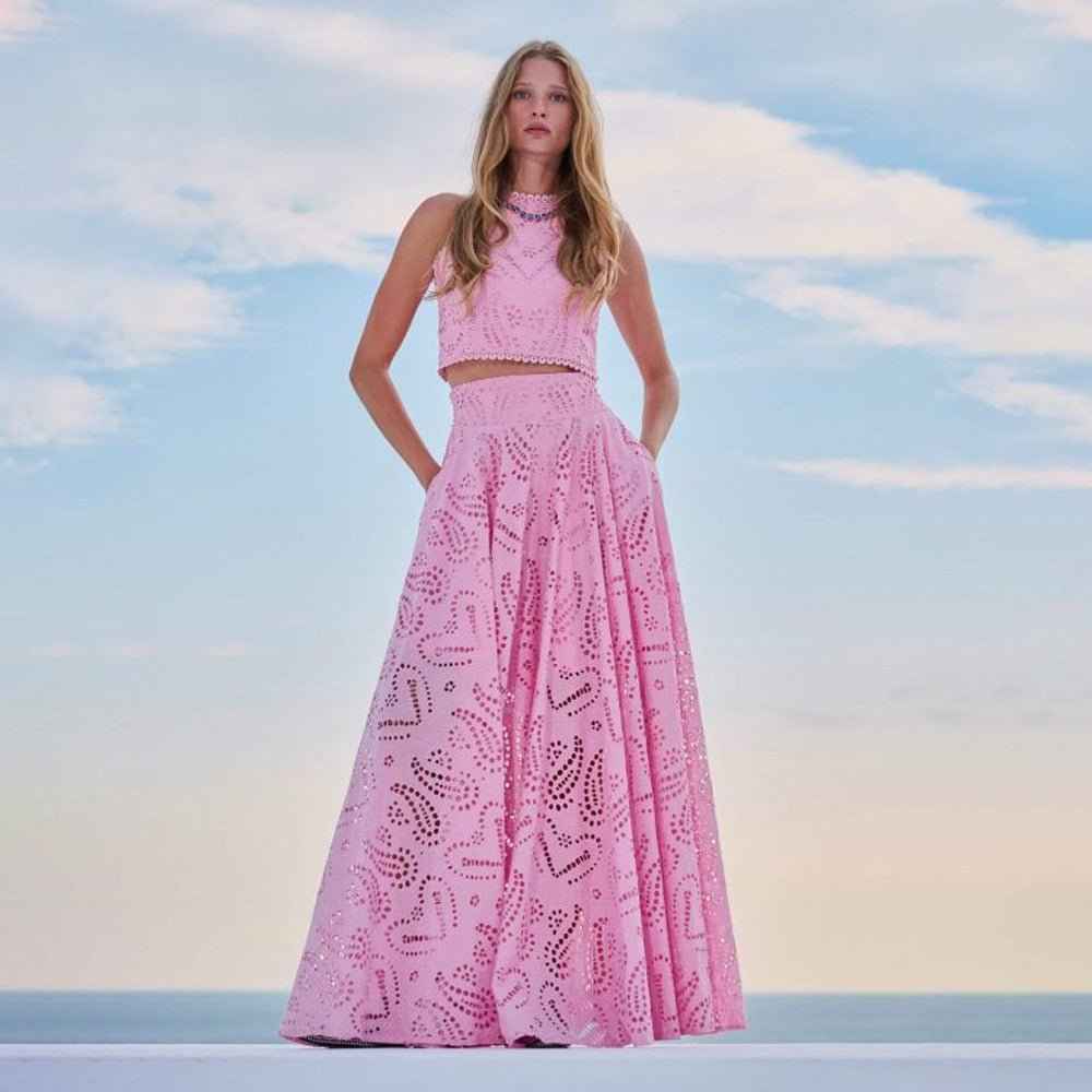 Dames set met geborduurd crop-top en maxirok