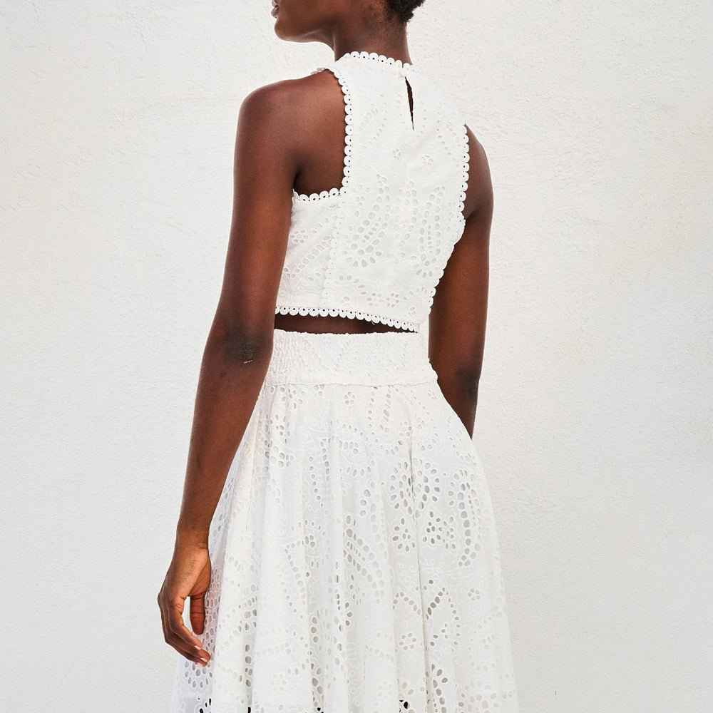 Dames set met geborduurd crop-top en maxirok