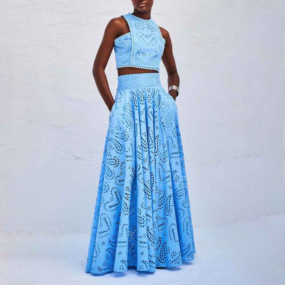 Dames set met geborduurd crop-top en maxirok
